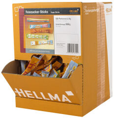 HELLMA Sticks de sucre en poudre, pr&eacute;sentoir en carton