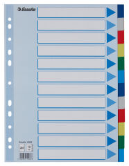 Esselte Intercalaires en plastique, uni, A4, PP,12 touches