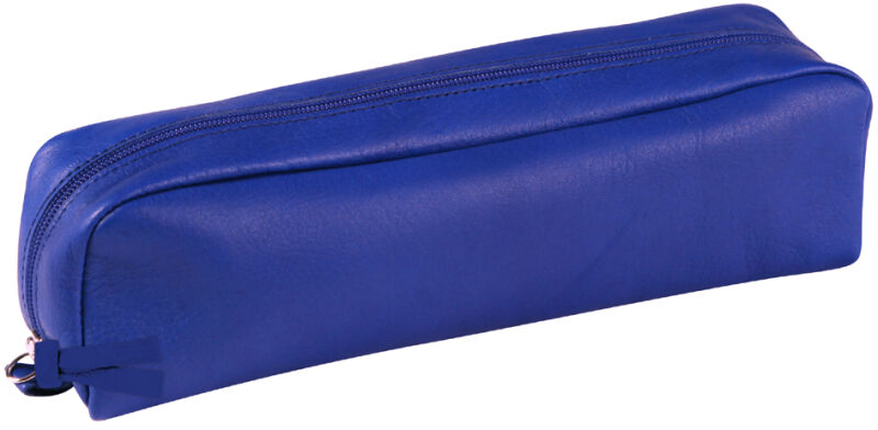 Clairefontaine Trousse Rotonda Cosmicuir In Vera Pelle Di Agnello - Astuccio Portapenne O Portatrucco, Colore Argento, Chiusura Zip, Concia Vegetale, 22x5,5 Cm